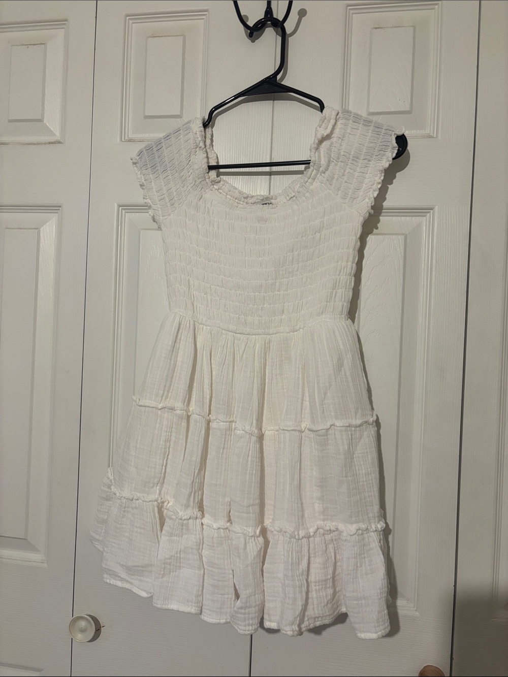 American Eagle Outfitters White Smocked Tiered Mini Dress
